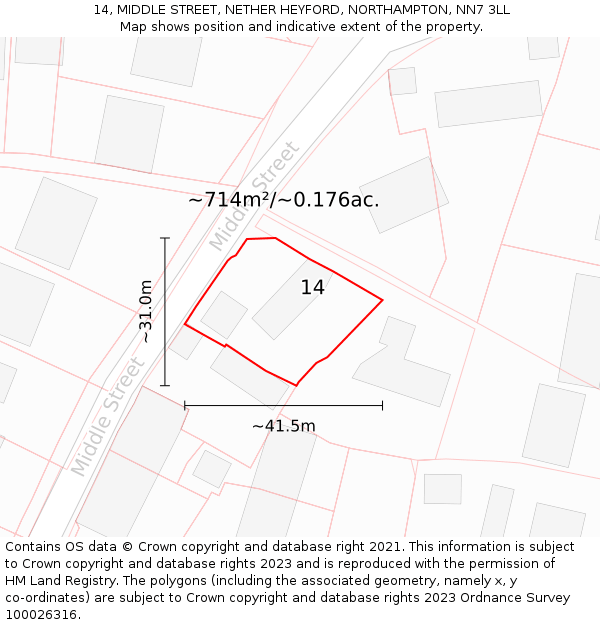 14, MIDDLE STREET, NETHER HEYFORD, NORTHAMPTON, NN7 3LL: Plot and title map