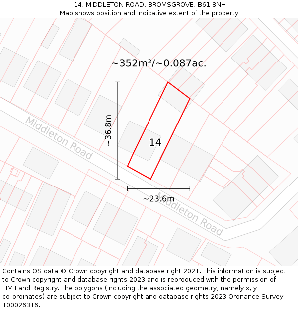 14, MIDDLETON ROAD, BROMSGROVE, B61 8NH: Plot and title map