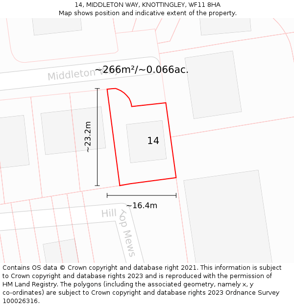 14, MIDDLETON WAY, KNOTTINGLEY, WF11 8HA: Plot and title map