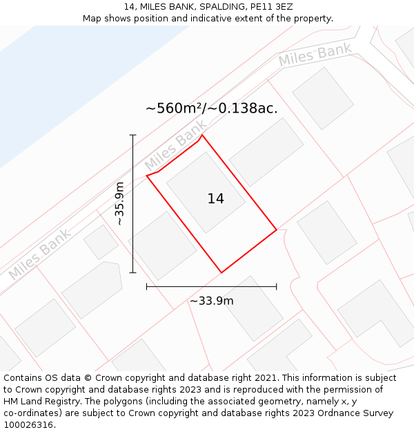 14, MILES BANK, SPALDING, PE11 3EZ: Plot and title map