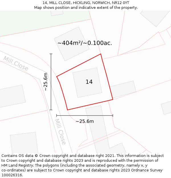 14, MILL CLOSE, HICKLING, NORWICH, NR12 0YT: Plot and title map