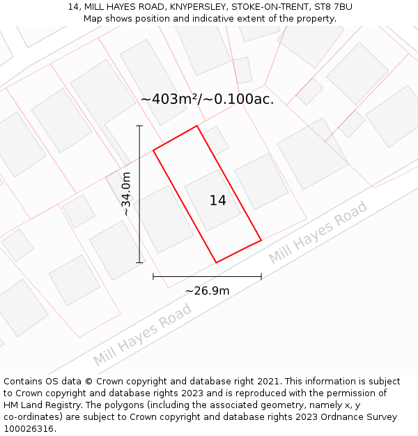 14, MILL HAYES ROAD, KNYPERSLEY, STOKE-ON-TRENT, ST8 7BU: Plot and title map