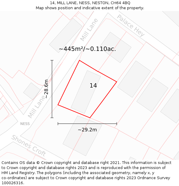 14, MILL LANE, NESS, NESTON, CH64 4BQ: Plot and title map