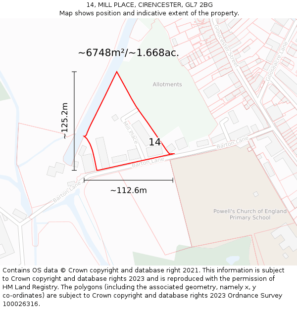 14, MILL PLACE, CIRENCESTER, GL7 2BG: Plot and title map