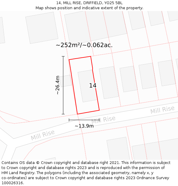 14, MILL RISE, DRIFFIELD, YO25 5BL: Plot and title map