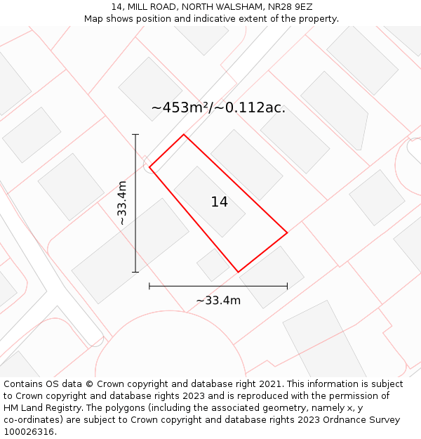 14, MILL ROAD, NORTH WALSHAM, NR28 9EZ: Plot and title map