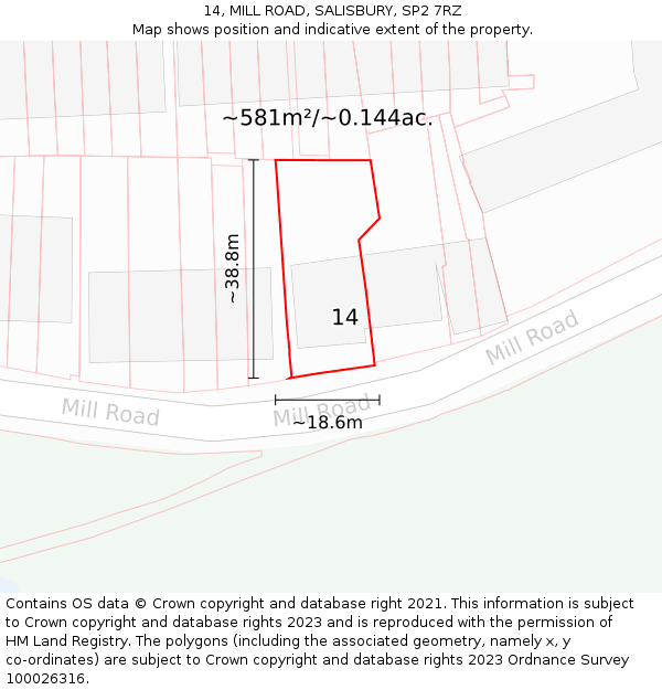 14, MILL ROAD, SALISBURY, SP2 7RZ: Plot and title map