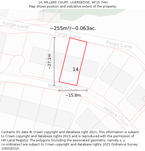 14, MILLERS COURT, LIVERSEDGE, WF15 7HH: Plot and title map