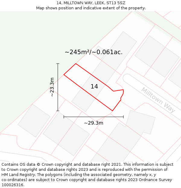 14, MILLTOWN WAY, LEEK, ST13 5SZ: Plot and title map