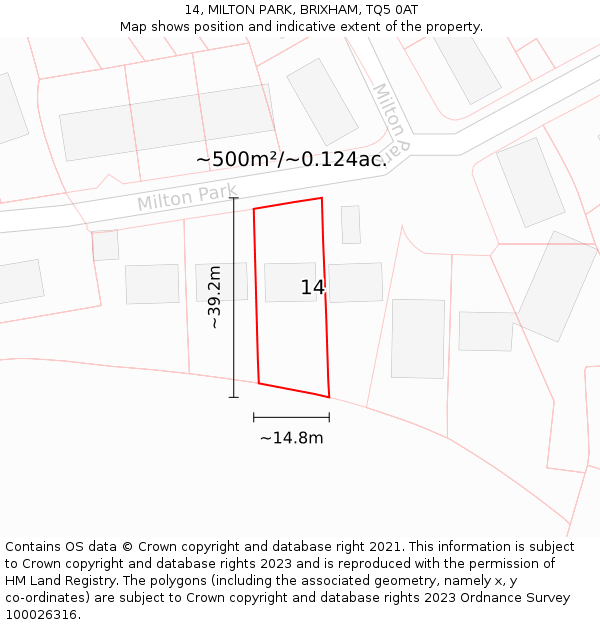 14, MILTON PARK, BRIXHAM, TQ5 0AT: Plot and title map