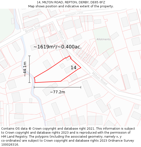 14, MILTON ROAD, REPTON, DERBY, DE65 6FZ: Plot and title map