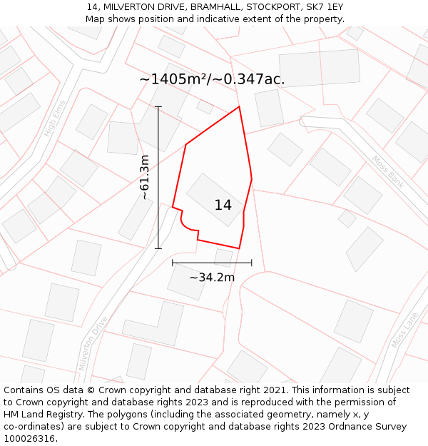 14, MILVERTON DRIVE, BRAMHALL, STOCKPORT, SK7 1EY: Plot and title map