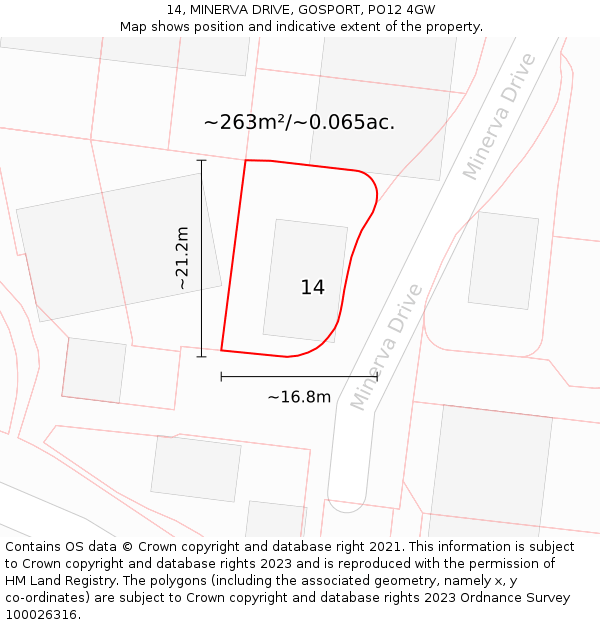 14, MINERVA DRIVE, GOSPORT, PO12 4GW: Plot and title map