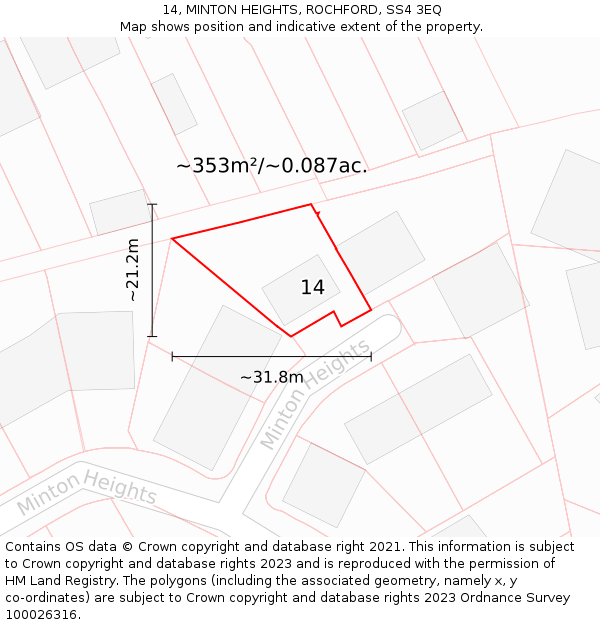 14, MINTON HEIGHTS, ROCHFORD, SS4 3EQ: Plot and title map