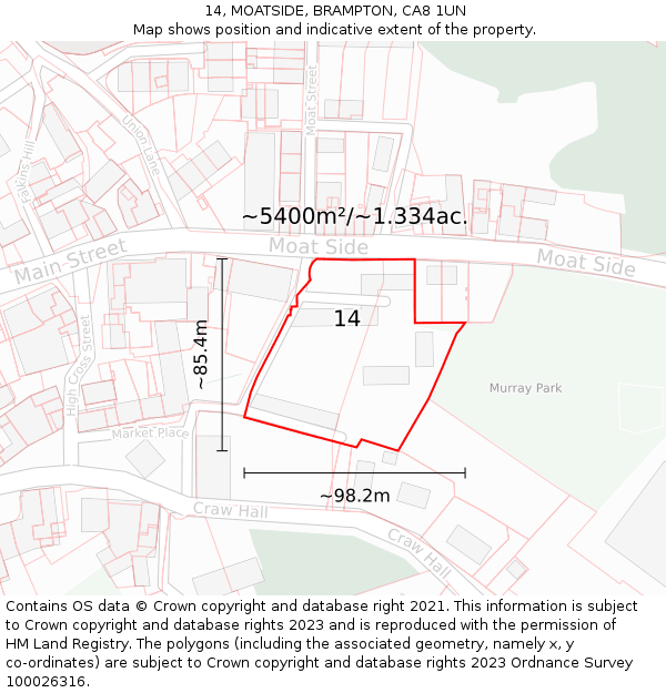 14, MOATSIDE, BRAMPTON, CA8 1UN: Plot and title map