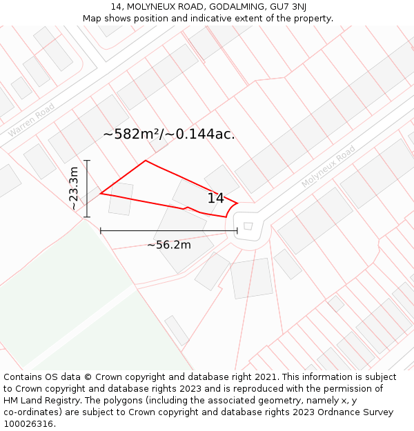 14, MOLYNEUX ROAD, GODALMING, GU7 3NJ: Plot and title map