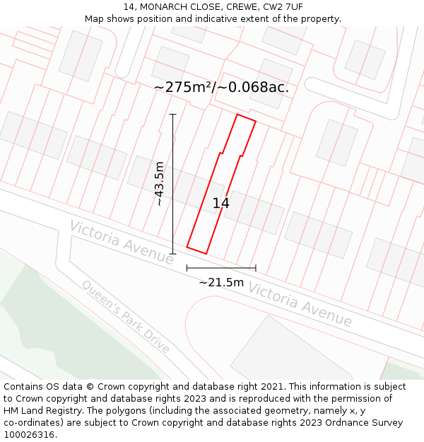 14, MONARCH CLOSE, CREWE, CW2 7UF: Plot and title map