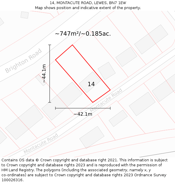 14, MONTACUTE ROAD, LEWES, BN7 1EW: Plot and title map