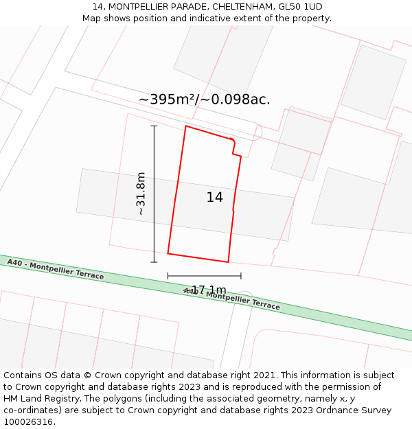 14, MONTPELLIER PARADE, CHELTENHAM, GL50 1UD: Plot and title map