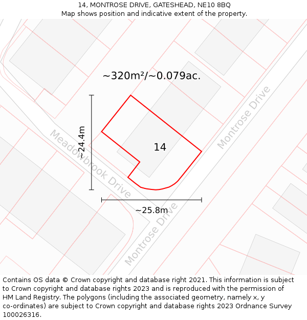 14, MONTROSE DRIVE, GATESHEAD, NE10 8BQ: Plot and title map