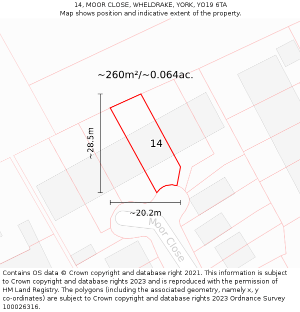 14, MOOR CLOSE, WHELDRAKE, YORK, YO19 6TA: Plot and title map