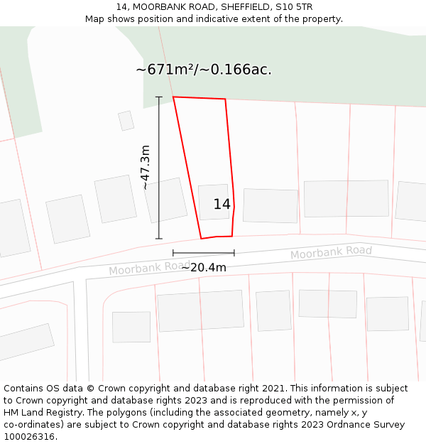 14, MOORBANK ROAD, SHEFFIELD, S10 5TR: Plot and title map