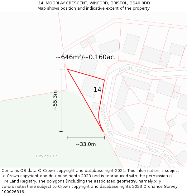 14, MOORLAY CRESCENT, WINFORD, BRISTOL, BS40 8DB: Plot and title map
