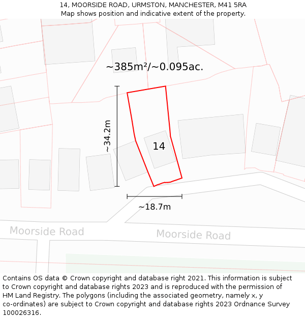 14, MOORSIDE ROAD, URMSTON, MANCHESTER, M41 5RA: Plot and title map