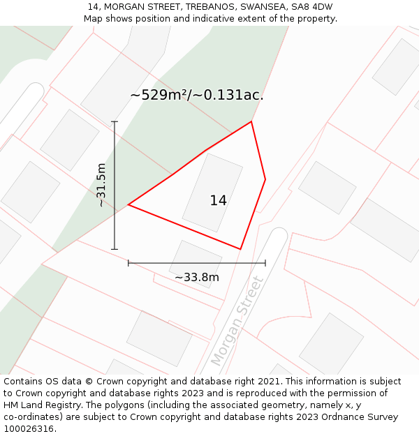 14, MORGAN STREET, TREBANOS, SWANSEA, SA8 4DW: Plot and title map