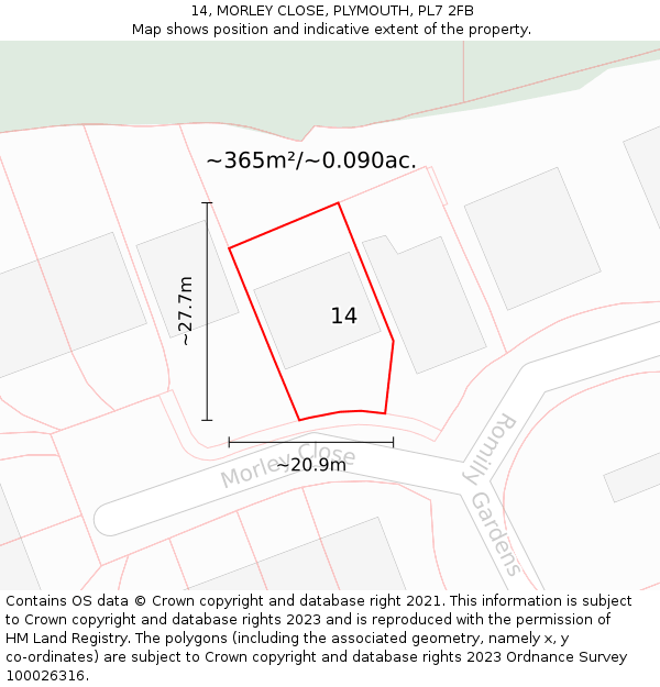 14, MORLEY CLOSE, PLYMOUTH, PL7 2FB: Plot and title map