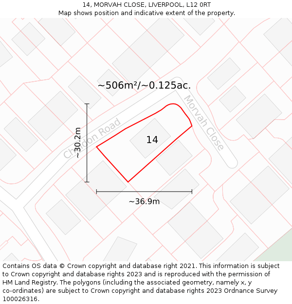14, MORVAH CLOSE, LIVERPOOL, L12 0RT: Plot and title map