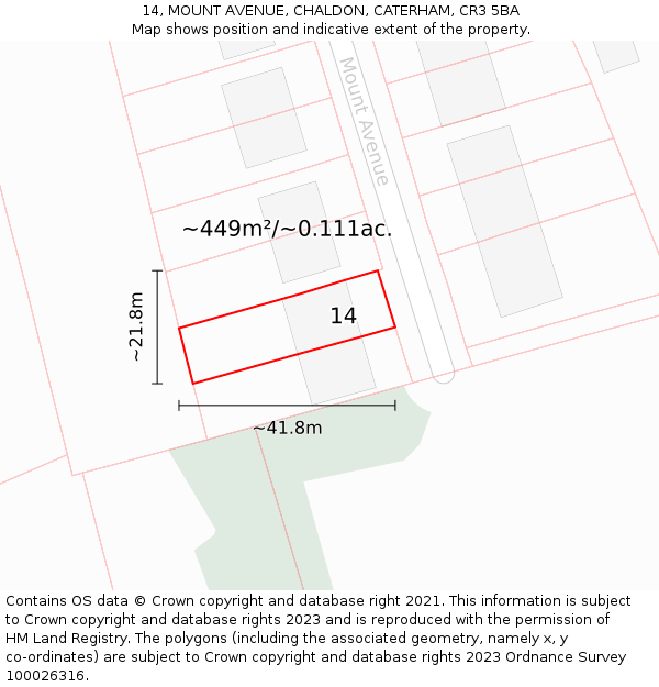 14, MOUNT AVENUE, CHALDON, CATERHAM, CR3 5BA: Plot and title map