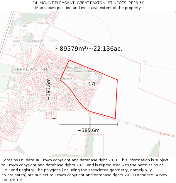 14, MOUNT PLEASANT, GREAT PAXTON, ST NEOTS, PE19 6YJ: Plot and title map