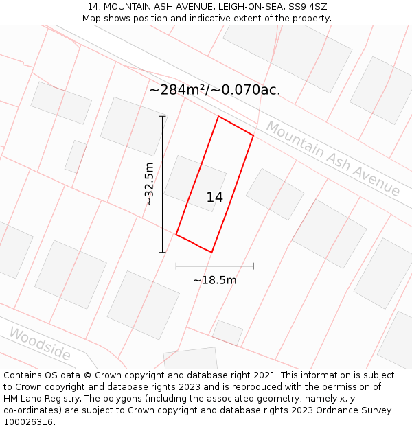 14, MOUNTAIN ASH AVENUE, LEIGH-ON-SEA, SS9 4SZ: Plot and title map