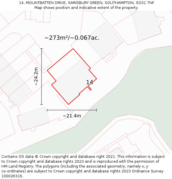 14, MOUNTBATTEN DRIVE, SARISBURY GREEN, SOUTHAMPTON, SO31 7NF: Plot and title map