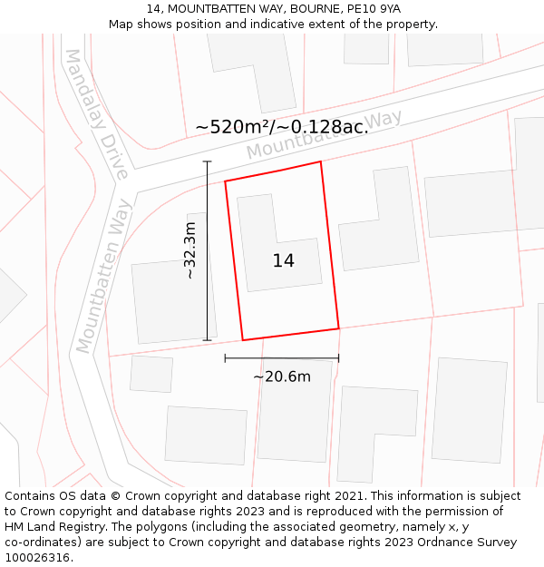 14, MOUNTBATTEN WAY, BOURNE, PE10 9YA: Plot and title map