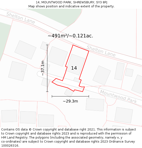 14, MOUNTWOOD PARK, SHREWSBURY, SY3 8PJ: Plot and title map