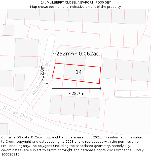 14, MULBERRY CLOSE, NEWPORT, PO30 5EY: Plot and title map