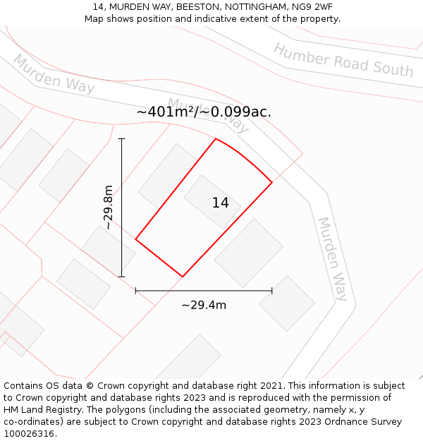 14, MURDEN WAY, BEESTON, NOTTINGHAM, NG9 2WF: Plot and title map