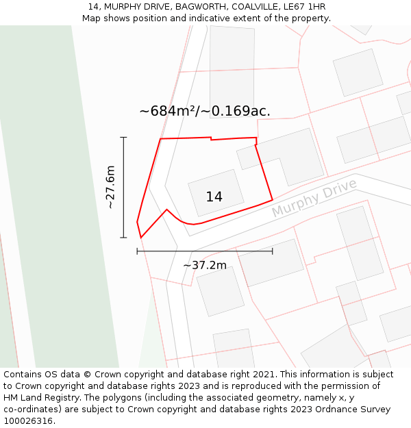 14, MURPHY DRIVE, BAGWORTH, COALVILLE, LE67 1HR: Plot and title map