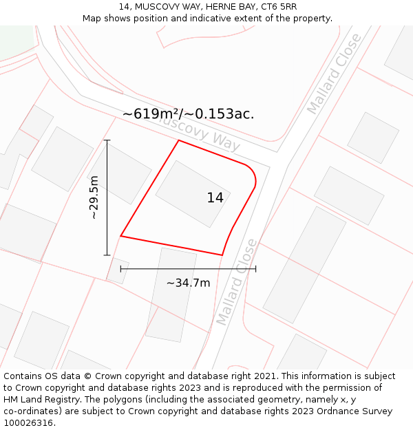 14, MUSCOVY WAY, HERNE BAY, CT6 5RR: Plot and title map