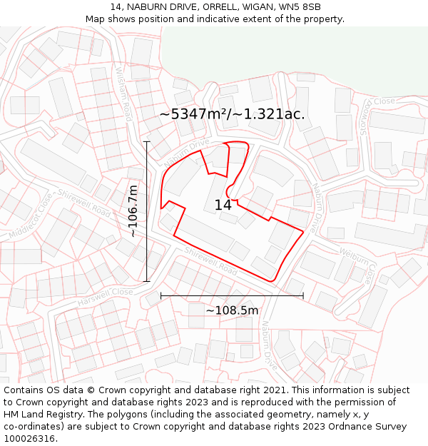 14, NABURN DRIVE, ORRELL, WIGAN, WN5 8SB: Plot and title map