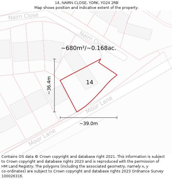 14, NAIRN CLOSE, YORK, YO24 2RB: Plot and title map