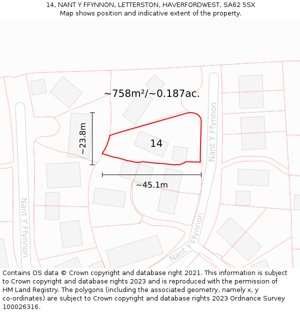 14, NANT Y FFYNNON, LETTERSTON, HAVERFORDWEST, SA62 5SX: Plot and title map