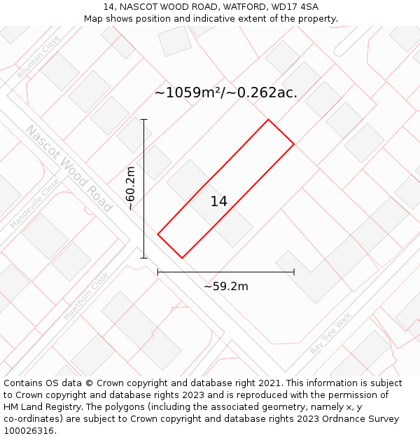 14, NASCOT WOOD ROAD, WATFORD, WD17 4SA: Plot and title map