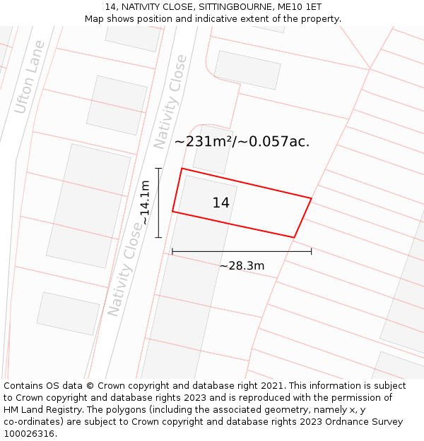 14, NATIVITY CLOSE, SITTINGBOURNE, ME10 1ET: Plot and title map