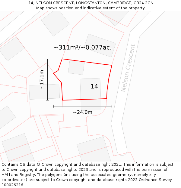 14, NELSON CRESCENT, LONGSTANTON, CAMBRIDGE, CB24 3GN: Plot and title map