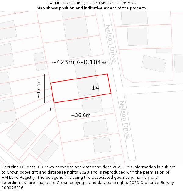 14, NELSON DRIVE, HUNSTANTON, PE36 5DU: Plot and title map