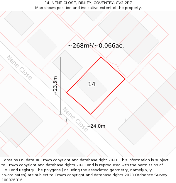 14, NENE CLOSE, BINLEY, COVENTRY, CV3 2PZ: Plot and title map