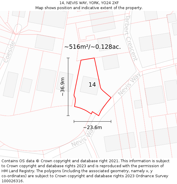 14, NEVIS WAY, YORK, YO24 2XF: Plot and title map